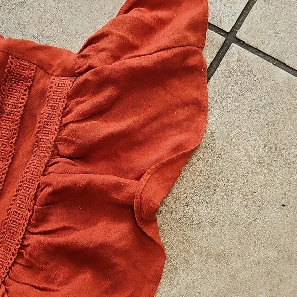 NWT Baltic Born Burnt Orange Maxi Flowy Vheck Dress Short Sleeve Sz 6 - Picture 6 of 9